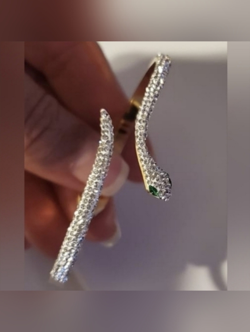 Rhinestone Snake Bracelet -  Stainless Steel
